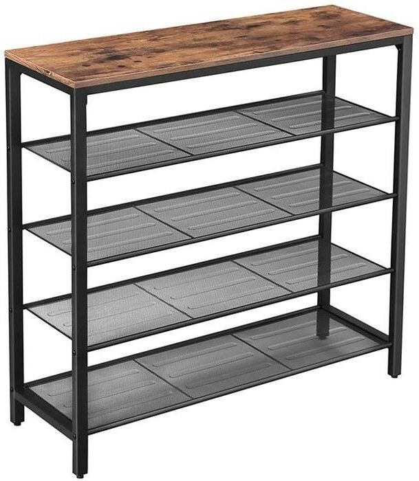 Schuhregal VASAGLE "aus Holz und Metall 100 x 92.5 cm", braun, B:100cm H:92,5cm T:30cm, Regale, Schuhregal braun B/H/T: 100cm x 92,5cm x 30cm
