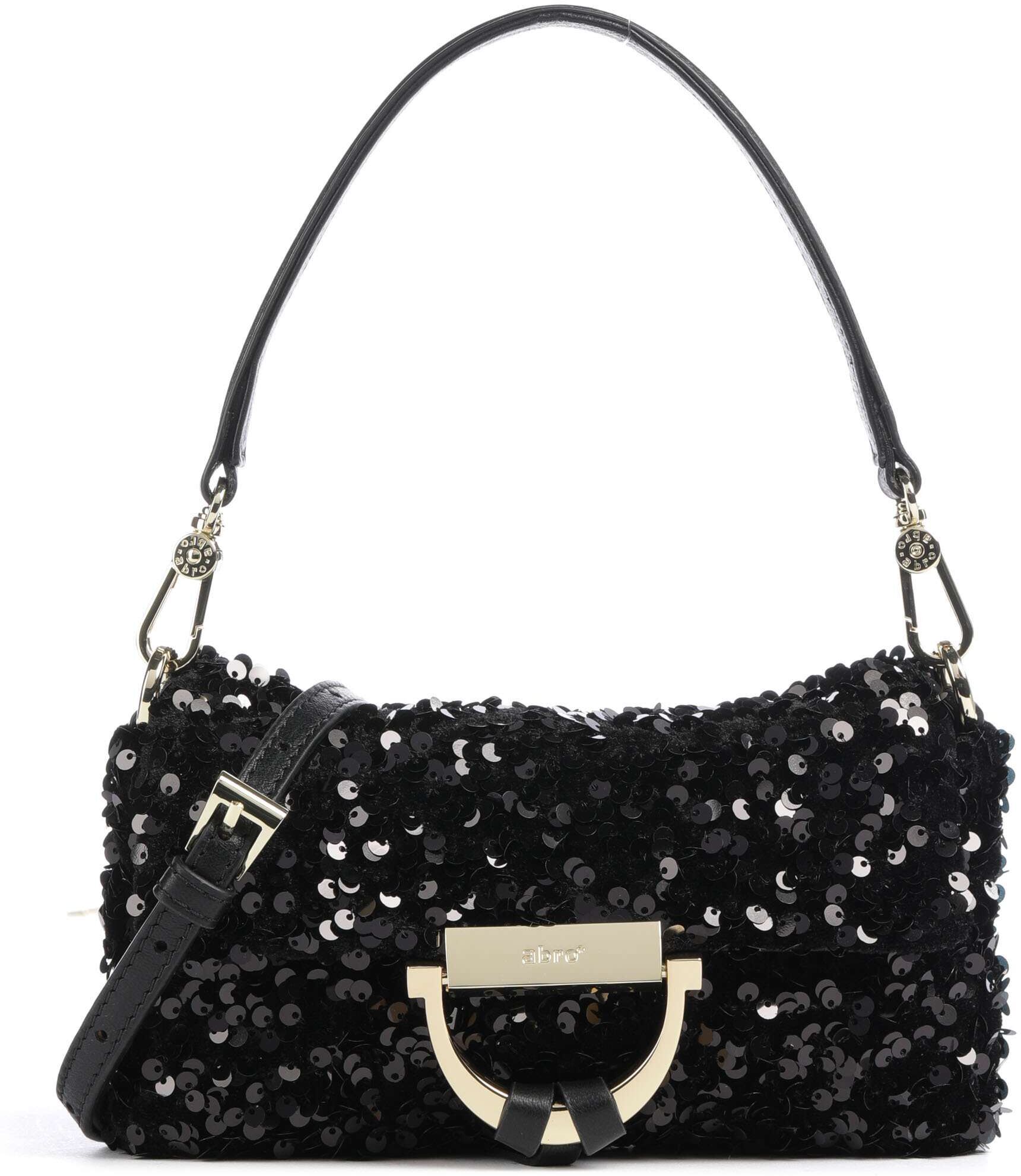 Abro Sequins Temi Schultertasche aus Leder, schwarz