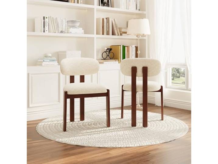 MALOL Esszimmerstühle 2er Set, Moderne mit Holzbeinen in Dunkelbraun, Polsterstühle Stoff-Essstühle mit Stabiler Rückenlehne, Beige Geeignet für Esszimmer, Küche und Gastronomie, Beige
