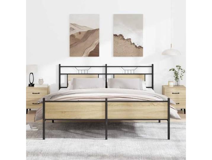Stahlgestell Stabil Lattenrost Schlafzimmer Stahl 183x213 cm Braun Metallbett ohne Matratze Sonoma-Eiche 183x213 cm Stabiler Lattenrost Stahlgestell mit Kopfteil und Stauraum fuer Schlafzimmer