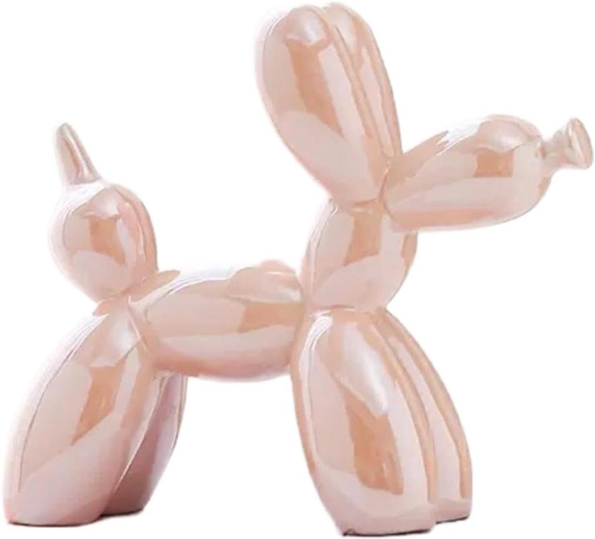 Ballon Hond Beeldje - Keramiek Sculptuur Hond - Roze - B/D/H: 22 x 18 x 8 cm