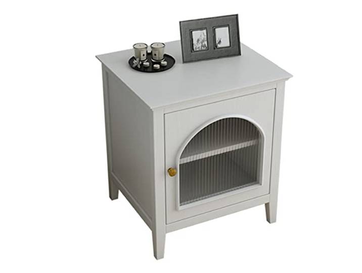 YCCHAH Bett mit Stauraum Nachttisch for den Innenbereich mit 2 Schließfächern, Glastür, for Schlafzimmer, Wohnzimmer Desktop(B,Door Left)