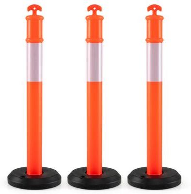 Costway 3 Pack Traffic Delineator Posts with Fillable Base for Parking Lots and Construction