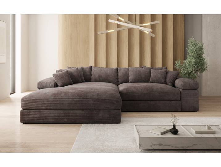 Designer Ecksofa Bernardo mit breiter Ottomane in Cord - Braun - Cord - Links - Luxusbetten24