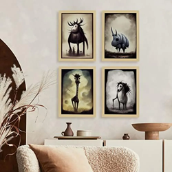 POSTER Set mit 4 Vierbeiner Tier im T Burton Goth Stil A4 Weißer Rahmen