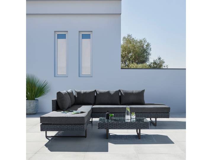 Gartenlounge 3-teilig Metall, Kunststoff, Glas, Textil