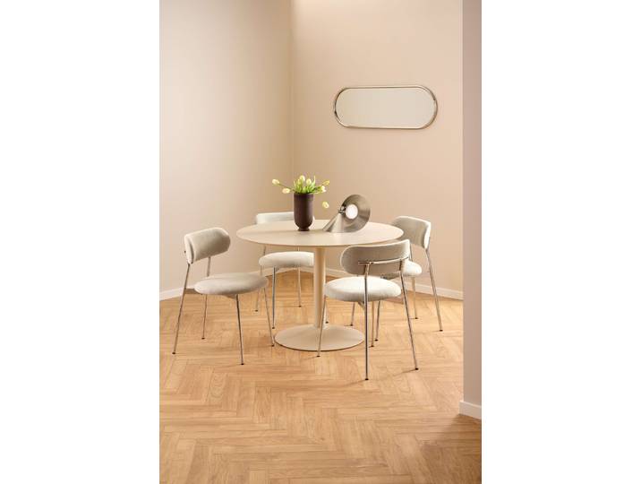 Esszimmerstuhl ACTONA GROUP Lyric, Küchenstuhl, mit gepolsterter Sitzfläche , beige (sand, chrom, sand), B:52cm H:78cm T:47,5cm, Stoff, Stühle, Esszimmerstuhl, Stuhl, Chenille, Retro-Futur, Chromstahlgestell, FSC™