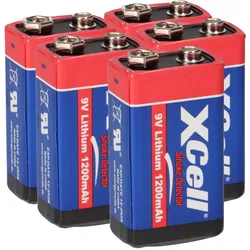 5x XCell Lithium 9V Block Batterie 1200mAh für Rauchmelder - passend für Rauchmelder & Sicherheitstechnik