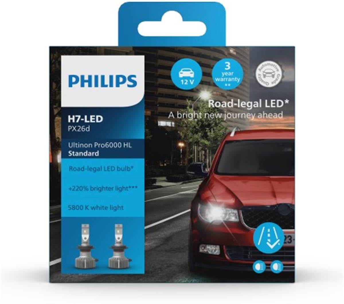 Lâmpada LED H7 para automóvel Philips Ultinon Pro6000 Standard 2 pcs 17W 12V