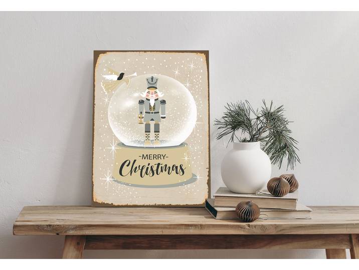 Alu-Dibond-Druck QUEENCE Schneekugel , braun (farbe bild(er): braun), B:20cm H:30cm T:0,2cm, Alu Dibond, Bilder, Alu-Dibond-Druck, Merry Christmas, Nussknacker Schild