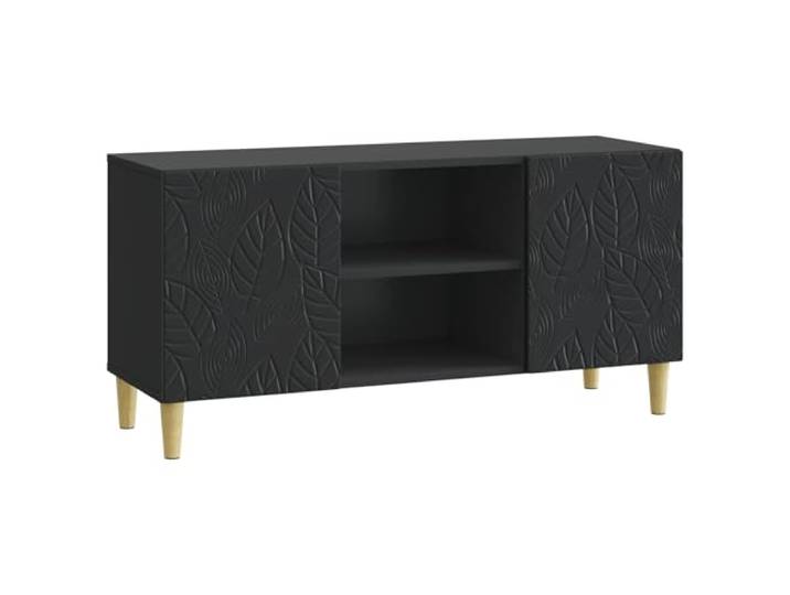 Roanoer TV-Schrank Schwarz 102x34,5x50 cm Vintage Lowboard Kompakter TV-Tisch mit 2 Pendeltüren und Eukalyptusbeinen. Bietet viel Stauraum im Wohnzimmer oder Schlafzimmer.