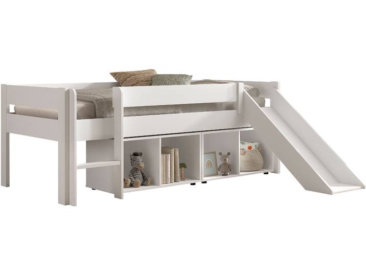 Stauraumbett VIPACK Primo, mit Absturzschutz, niedriger Bauhöhe ideal unter Dachschrägen , weiss (weiß, weiß, weiß), B:189,2cm H:78cm L:206,1cm, Betten, Stauraumbett, Kiefer weiss, inkl. Rolllattenrost, wahlweise ohne oder mit Rutsche