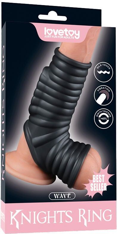 LoveToy Wave Knights Ring - Manchon vibrant pour pénis et scrotum (Ø 2,8 cm) - Noir