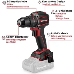 Einhell, Bohrmaschine + Akkuschrauber, Wiertarko-wkrętarka TP-CD 18/50-C Li-i BL (2 razy 3Ah) WIERTARKO-WKRĘTARKA (Schlagbohrschrauber)