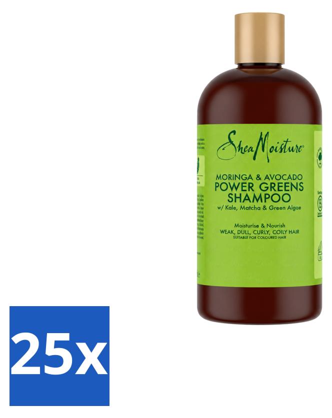 25 x Shea Moisture Power Greens Moringa & Avocado Shampoo 384 ml - Vorteilspackung - 25 Stücke