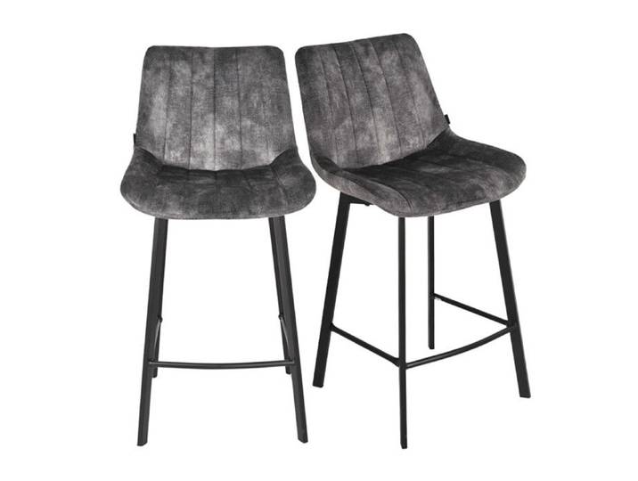 Lot 2 tabourets bar velours gris anthracite pieds métal noir – NANY 2 Meubletmoi