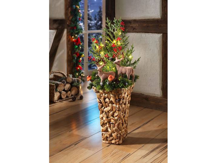 Wintergesteck mit Vase, Grün-Braun-Rot