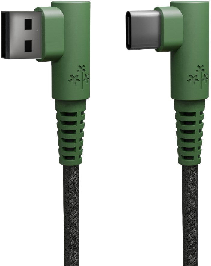 Hune Hiedra USB-A til USB-C Kabel - Vinklet Stik - 1.2m - Grøn