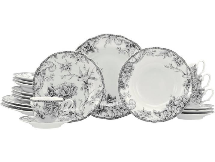 creaTable Kombiservice Adelaide, Service 20-tlg. (20-tlg), 4 Personen, Porzellan, Nostalgischer Vintage Dekor, Elegante Form