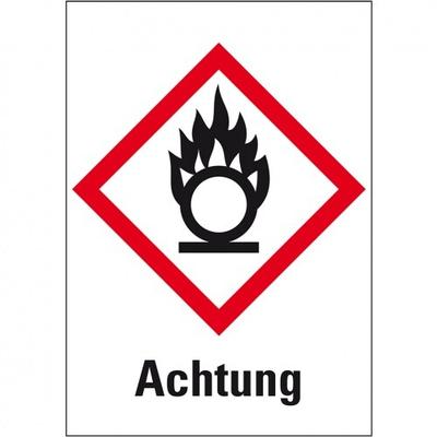 König Werbeanlagen Dreifke® Aufkleber I Gefahrensymbol Flamme über Kreis GHS 03, Achtung, Folie, 52x74mm, GHS-Verordnung