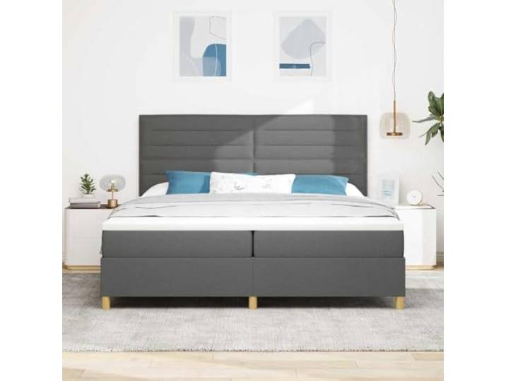 KTHLBRH Boxspringbett mit Matratze dunkelgrau 200 x 200 cm Ergonomisches Design, verstellbares Kopfteil, mittlere Kompatibilität, strapazierfähiger Stoff