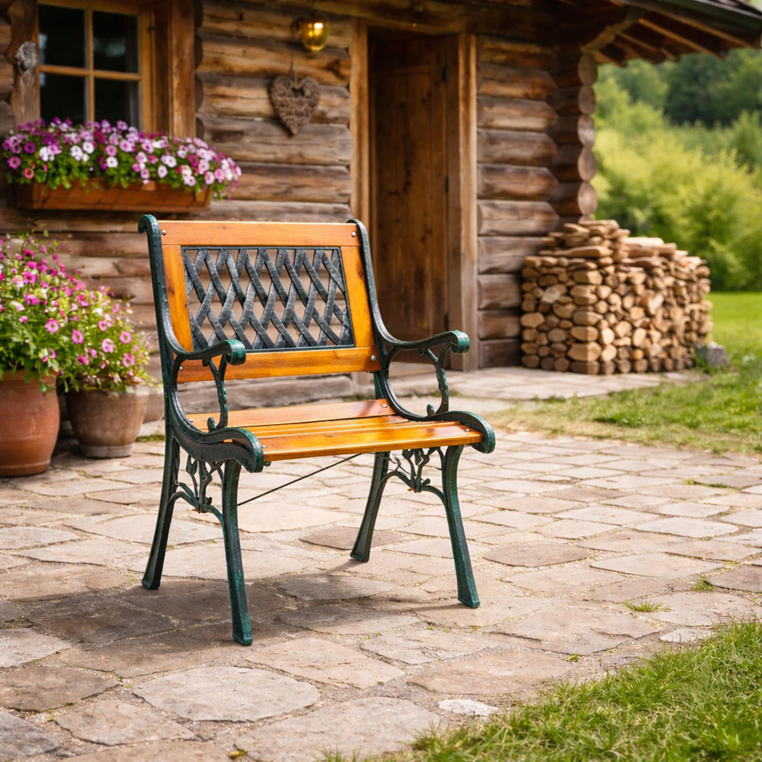 Mojawo Gusseisen tuinstoel met hout, naturel