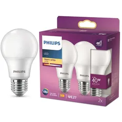 2er Sparset PHILIPS E27 LED Lampen in Glühbirnenform weiß satiniert 4.2W wie 40W warmweiss
