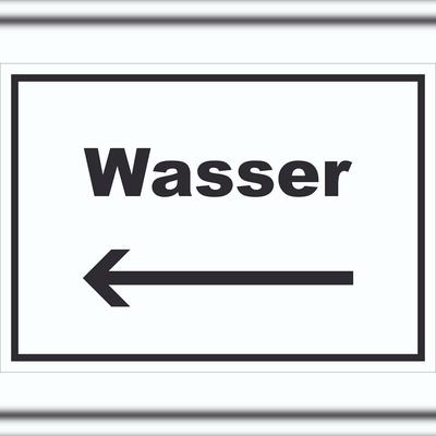 HB-Druck Wasser Schild mit Text und Richtungspfeil links Anschluss waagerecht A0 (841x1189mm)