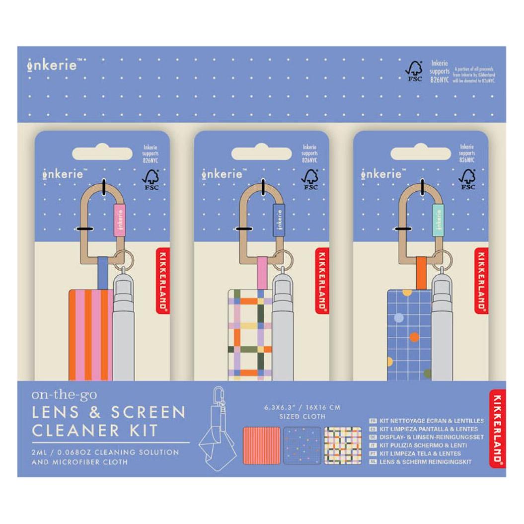 Kikkerland - Inkerie On-the-Go Lens & Screen Cleaning Kit - 2.75 x 0.5 inches (closed), microfiber c (INK33-A)