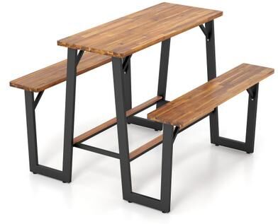 Costway Patio Picnic Table Bench Set with Acacia Wood Tabletop and Benchtop