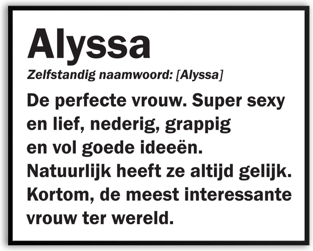 Alyssa Betekenis Grappige Fotolijst met Glas, 30 x 40 cm