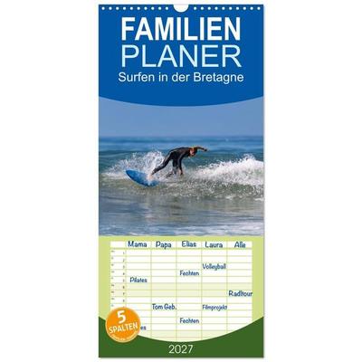 Familienplaner 2027 - Surfen in der Bretagne mit 5 Spalten (Wandkalender, 21 x 45 cm) CALVENDO