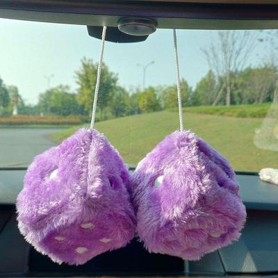 Smart Shopping Spot Anime Car Decoration Accessories, Big Long Hair Hot Stamping Dot Dice Plush Toy Cube Pendant, Auto Pendant black