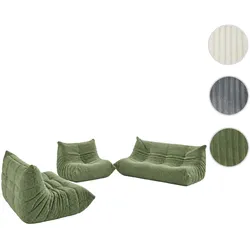 Sofa-Garnitur HWC-R34, Couchgarnitur Polster-/Loungesofa 3-Sitzer 2-Sitzer Sessel Stoff Cord (300g/m2) ~ grün