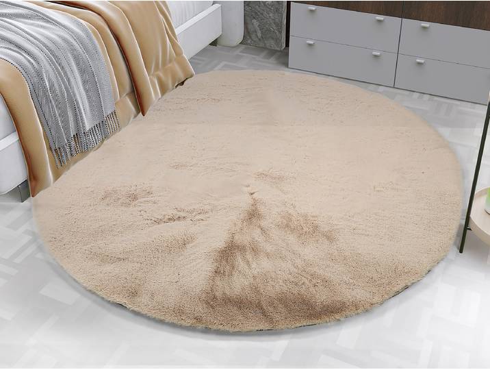 Tapis fausse fourrure Lavabile Soft rond Beige/Beige Ø 120cm Fourrure synthétique