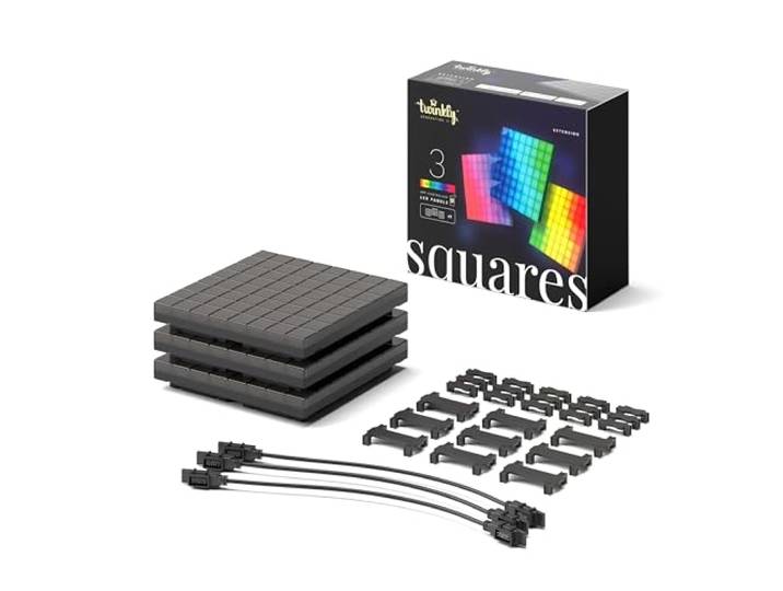 Twinkly Squares Erweiterungsset, RGB LED Paneelen-Kit, Enthält 3 Erweiterungspaneele und Verbindungskabel, Kompatibel mit HomeKit, Alexa und Google Home, Gaming- und Streaming-Lichter, 16M+ Farben