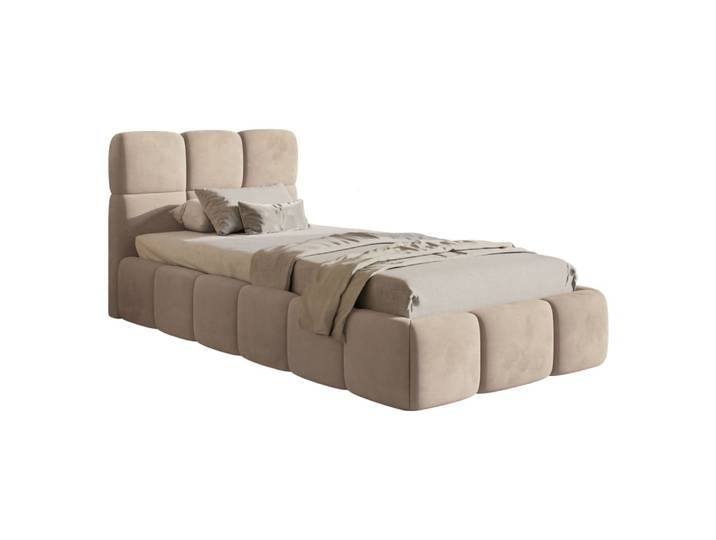 Lit rembourré 90x200, velours beige