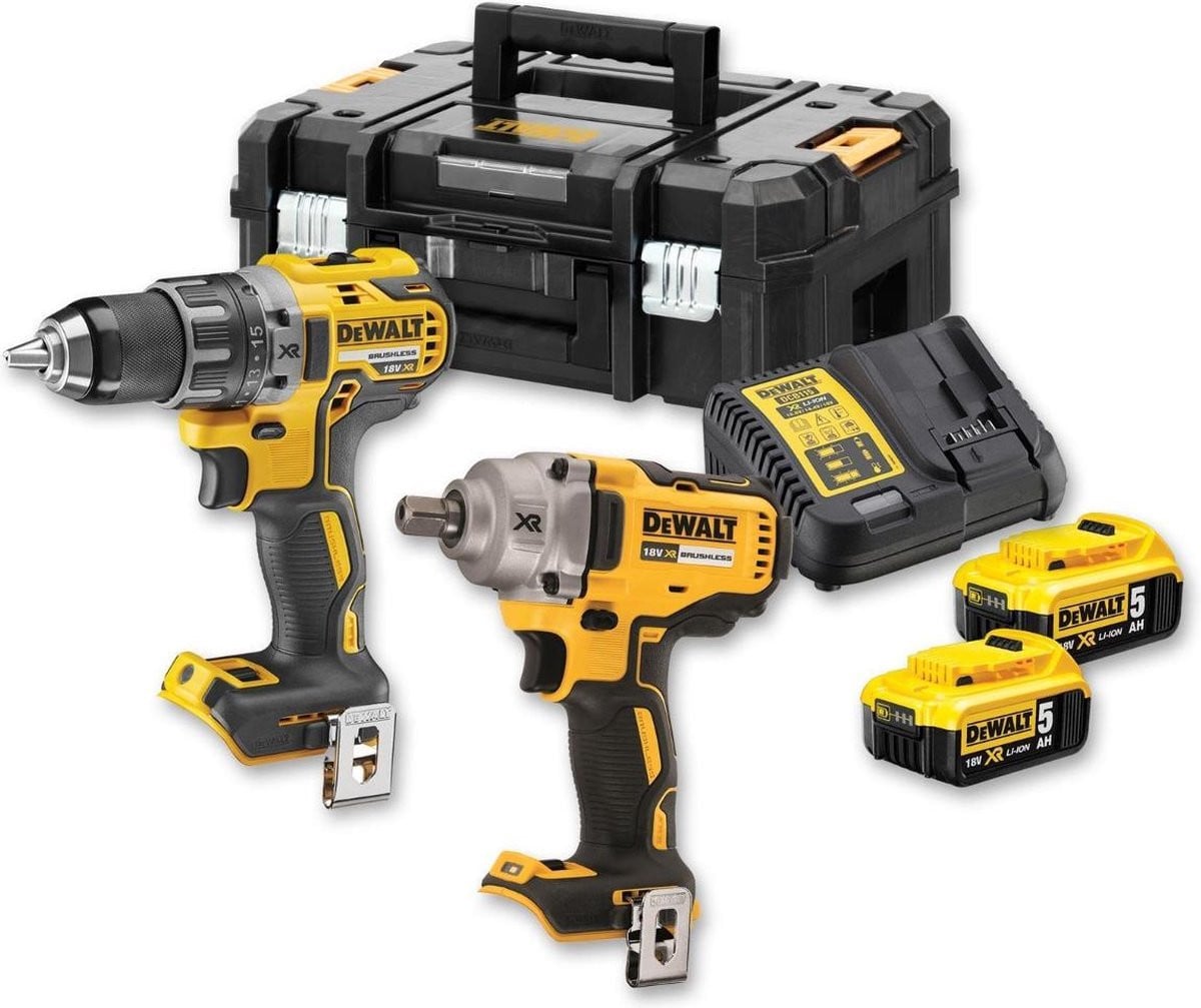 DeWALT DCK2077P2T Accu Combiset 18V met 2x 5,0Ah XR Li-ion batterijen, boormachine DCD791 en slagmoerschroevendraaier DCF894 in TSTAK