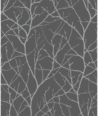 Antonina Vella Trees Silhouette Charcoal & Silver Wallpaper