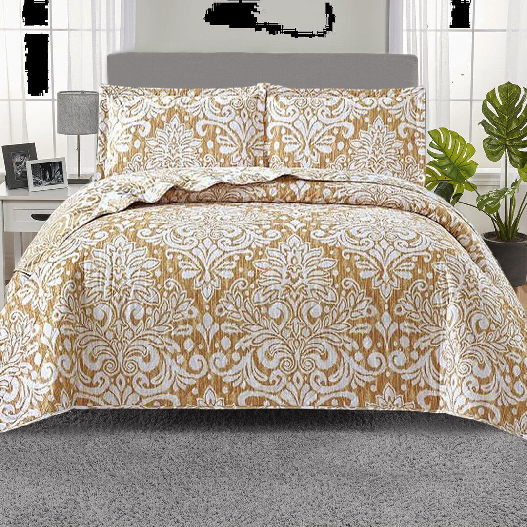 Latitude Vive Cammeron Floral Bedspread with Pillowcases Gold Single
