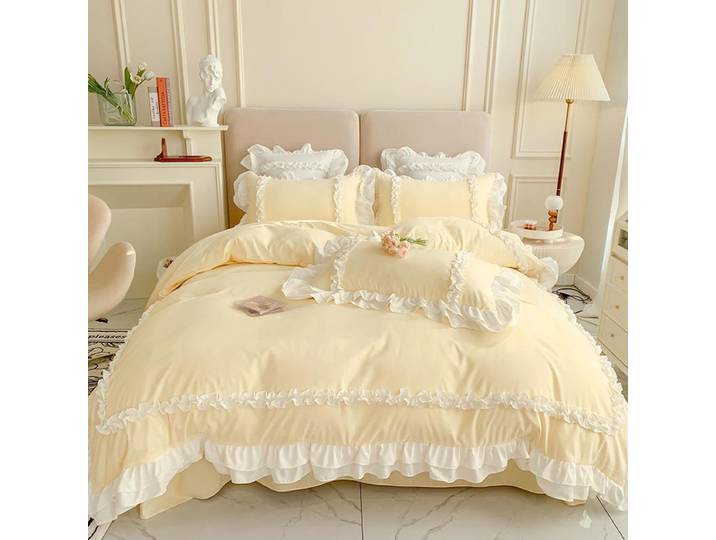 200X230Cm coréen princesse Lolita lit 4 pièces ensemble solide lavé coton respirant drap housse de couette ensemble de literie avec dentelle