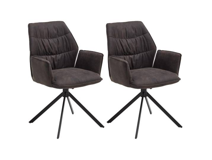 Valdera Armlehnstuhl-Set, Anthrazit, Schwarz, eckig, Drehkreuz, 60x90x64 cm, Stoffauswahl, Gestellauswahl, Sitzfläche 180° drehbar, automatische Rückholfunktion, Esszimmer, Stühle, Esszimmerstühle, Esszimmerstühle-Set