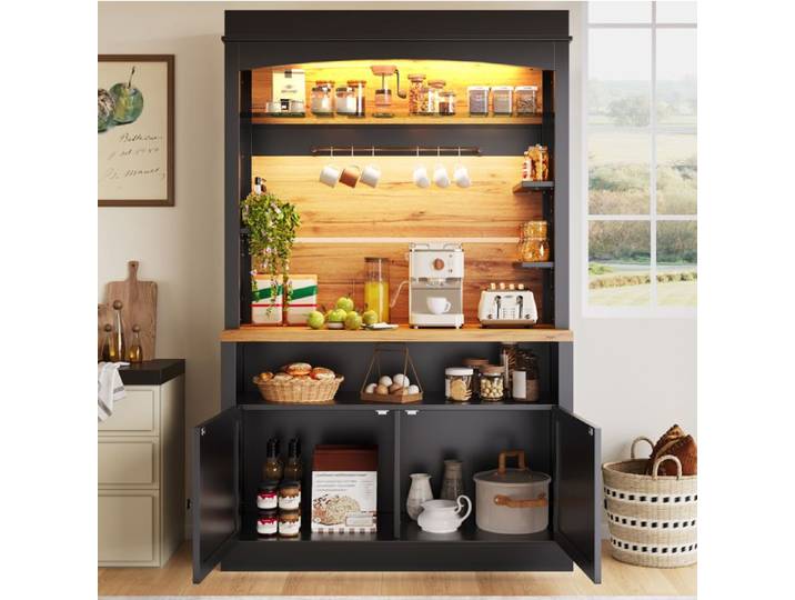 VUENOR meuble haut de cuisine 107x43x184 cm noir – LED intégrée sans matelas