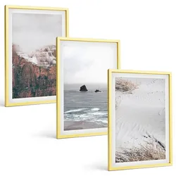 BILDER SET 3er Set - 40x60 cm Goldrahmen - Berge, Wolken, Meer, Sand, Natur