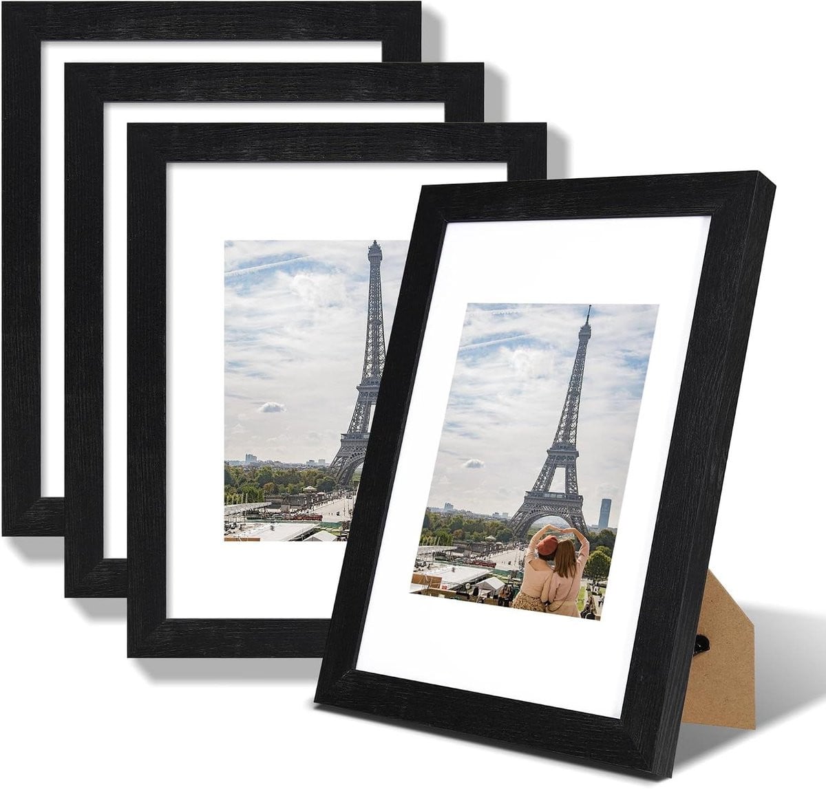 Set van 4 rustieke zwarte fotolijsten voor wanddecoratie, 9x12 cm
