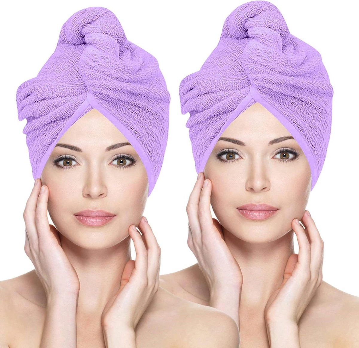 Set van 2 absorberende microvezel haarwikkel turbans voor volwassenen - Paars