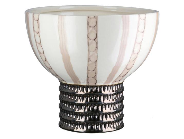 Dekoschale Braga, Creme, Silberfarben, Keramik, rund, 18 cm, handbemalt, auslaufsicher, Dekoration, Dekoschalen