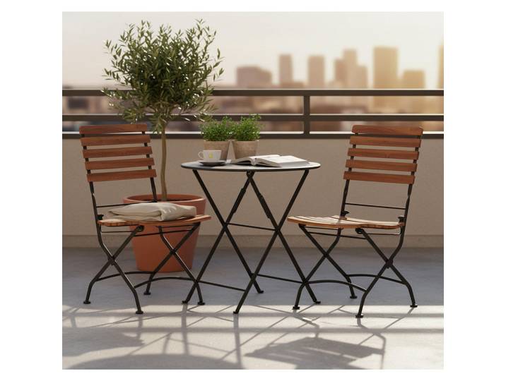 Gardenson Gartenklappstuhl-Set, Anthrazit, Akaziefarben, Holz, Metall, Akazie, 45x89x58 cm, klappbar, gastro- und objekttauglich, wetterbeständig, UV-beständig, abwischbar, Gartenmöbel, Gartenstühle, Gartenklappstuhl