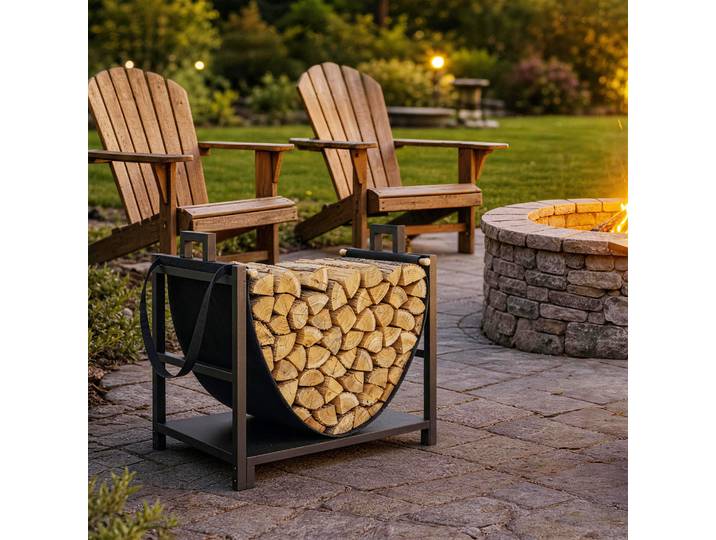 Outsunny Porte-bûches Métal 47,5x33x44cm Surélevé Intérieur Extérieur
