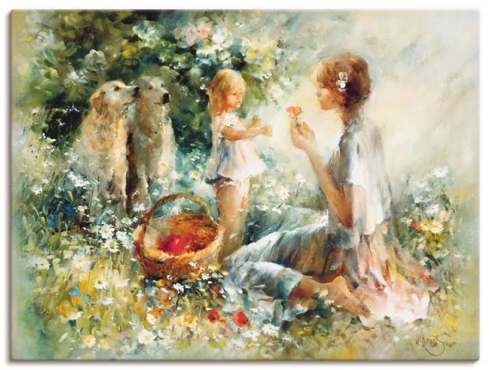 Leinwandbild ARTLAND Picknick , beige (farbe bild(er): naturfarben), B:120cm H:90cm, Bilder, Leinwandbild, auf Holzrahmen gespannt